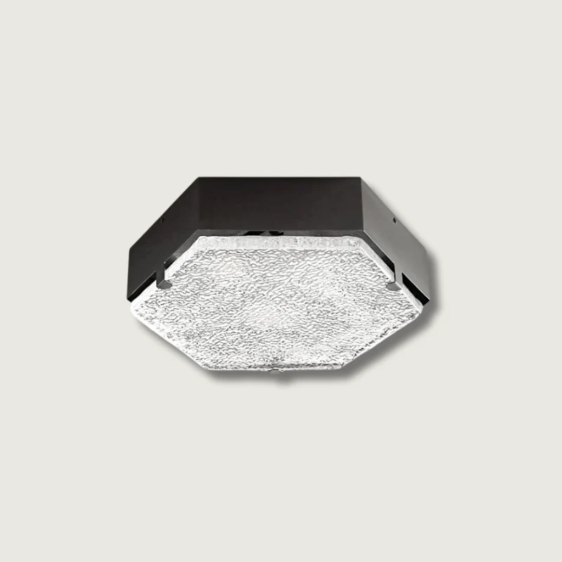Hexagonal Ceiling Light | Black Metal Glass Shade
