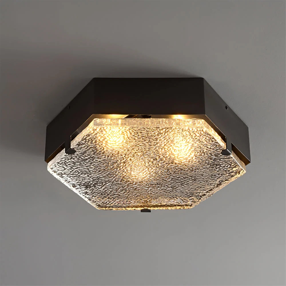 Hexagonal Ceiling Light | Black Metal Glass Shade