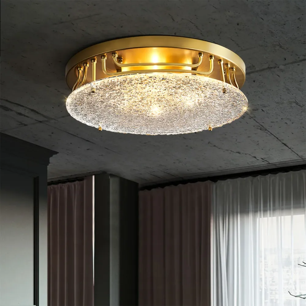 Modern Brass Ceiling Light | Textured Glass Diffuser Diameter