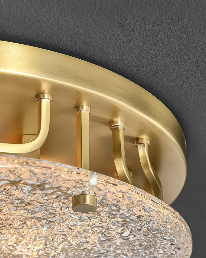 Modern Brass Ceiling Light | Textured Glass Diffuser Diameter