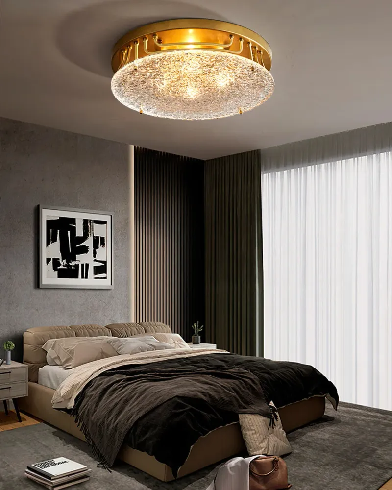 Modern Brass Ceiling Light | Textured Glass Diffuser Diameter