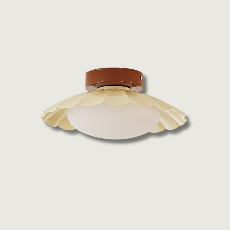 Modern Ceiling Light | Floral Petal Design Walnut Accent Cream