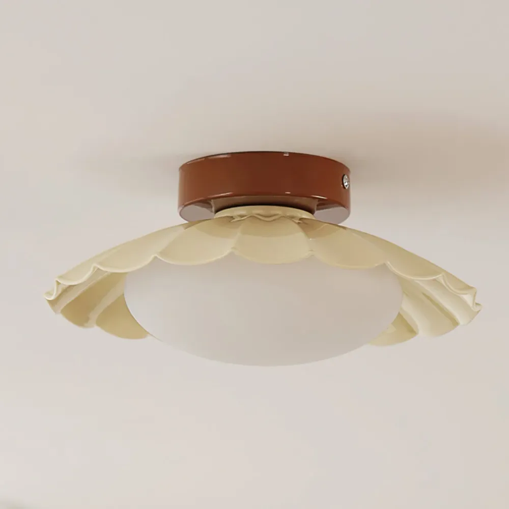 Modern Ceiling Light | Floral Petal Design Walnut Accent Cream