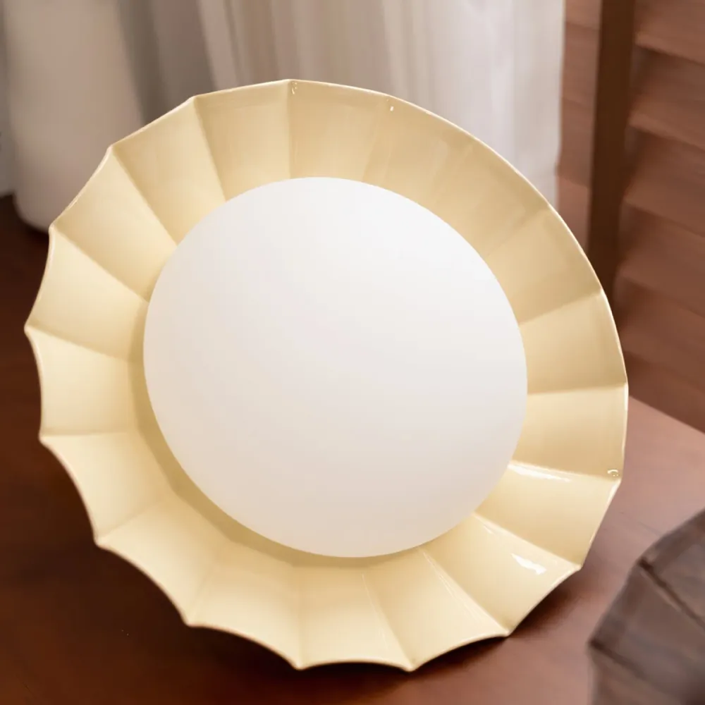 Modern Ceiling Light | Floral Petal Design Walnut Accent Cream