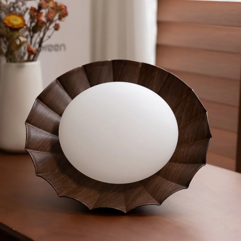 Modern Ceiling Light | Floral Petal Design Walnut Accent Cream