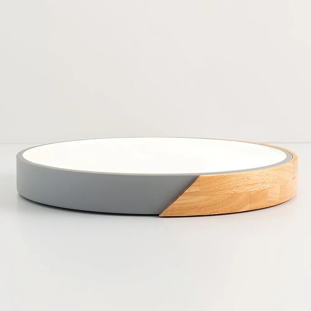 Modern Ceiling Light | Grey Metal Wood Accent White