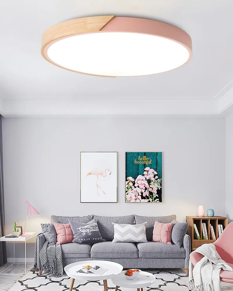 Modern Ceiling Light | Grey Metal Wood Accent White
