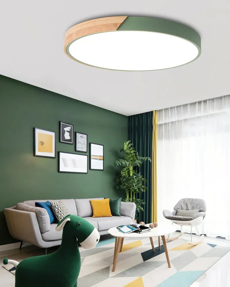 Modern Ceiling Light | Grey Metal Wood Accent White