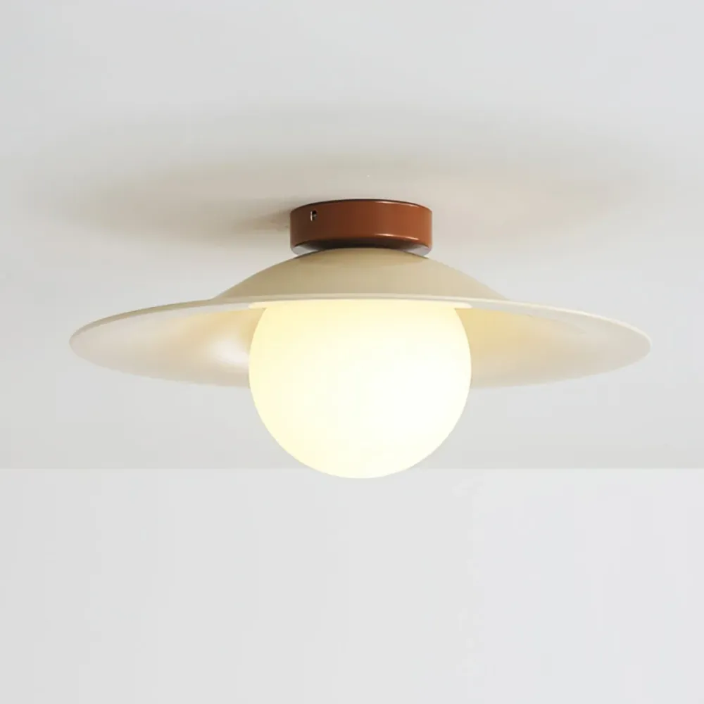 Modern Ceiling Light | Wide Metal Shade Glass Globe Design Cream