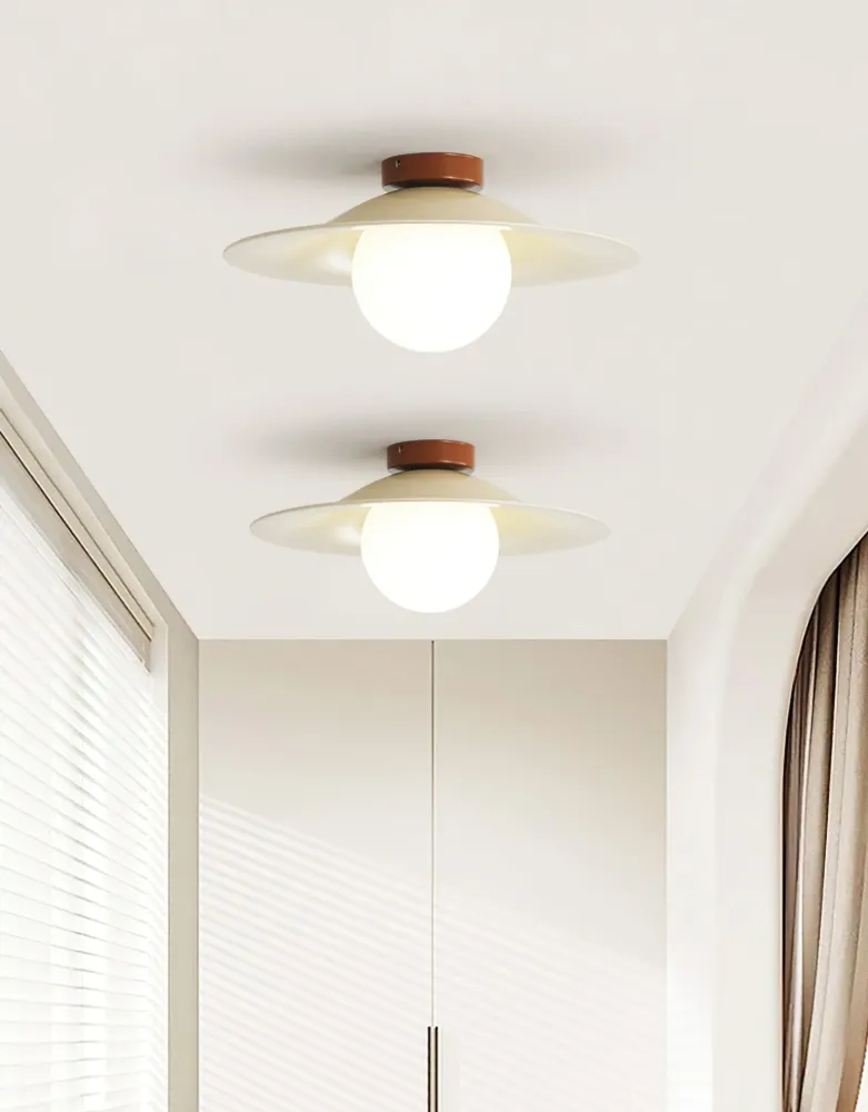 Modern Ceiling Light | Wide Metal Shade Glass Globe Design Cream