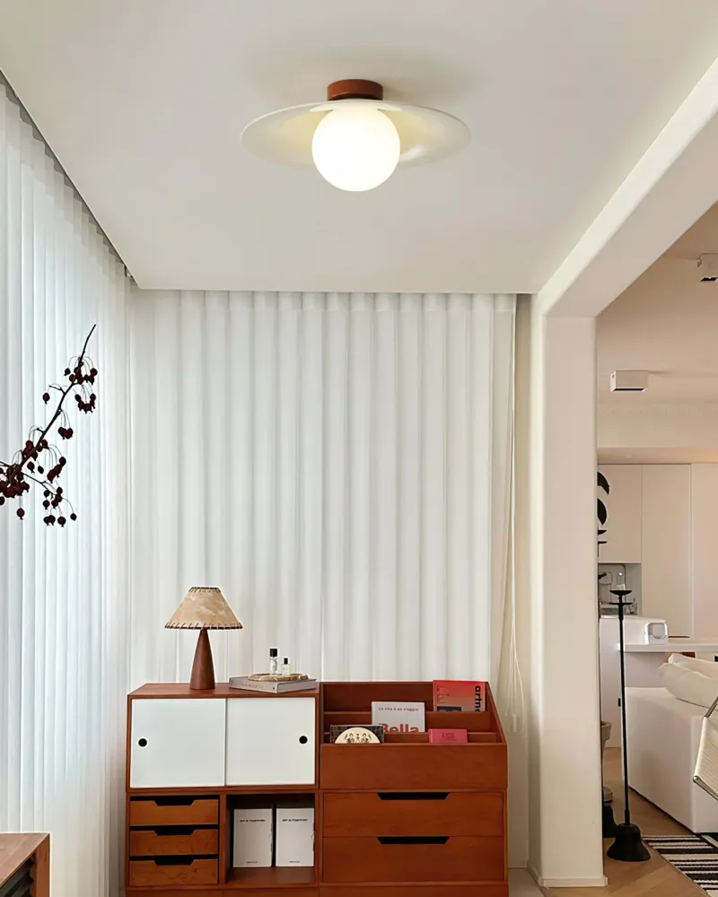 Modern Ceiling Light | Wide Metal Shade Glass Globe Design Cream