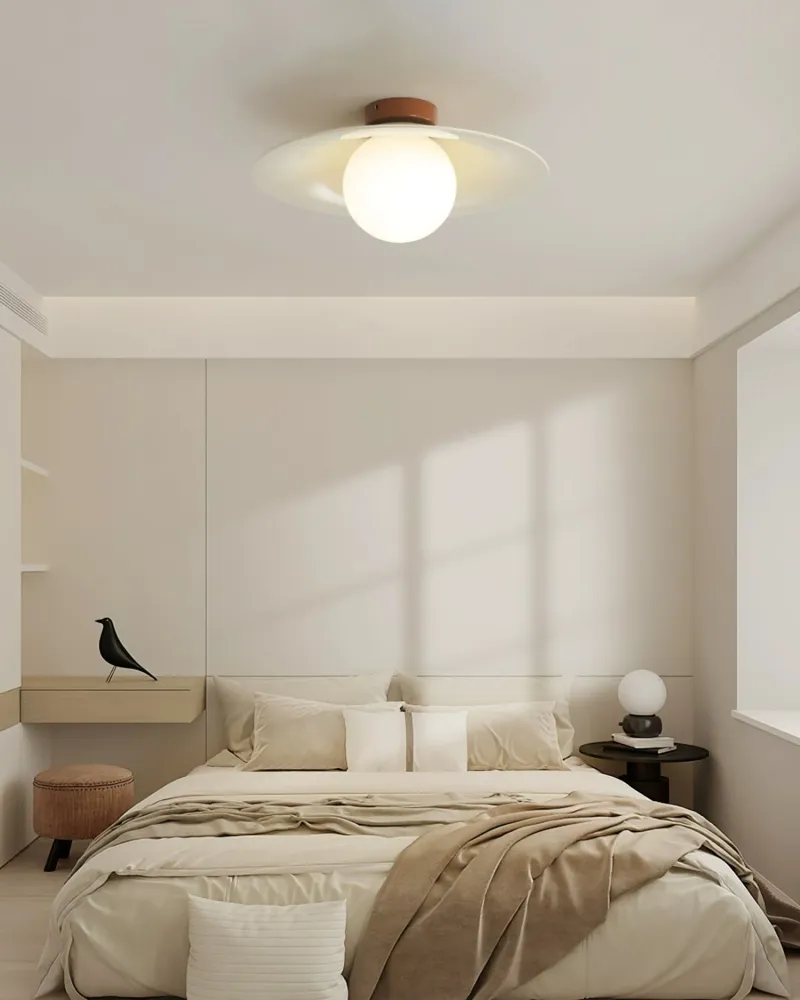 Modern Ceiling Light | Wide Metal Shade Glass Globe Design Cream