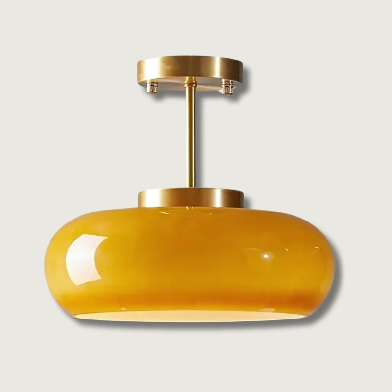 Modern Glass Ceiling Light | Amber Dome Brass Finish Diameter