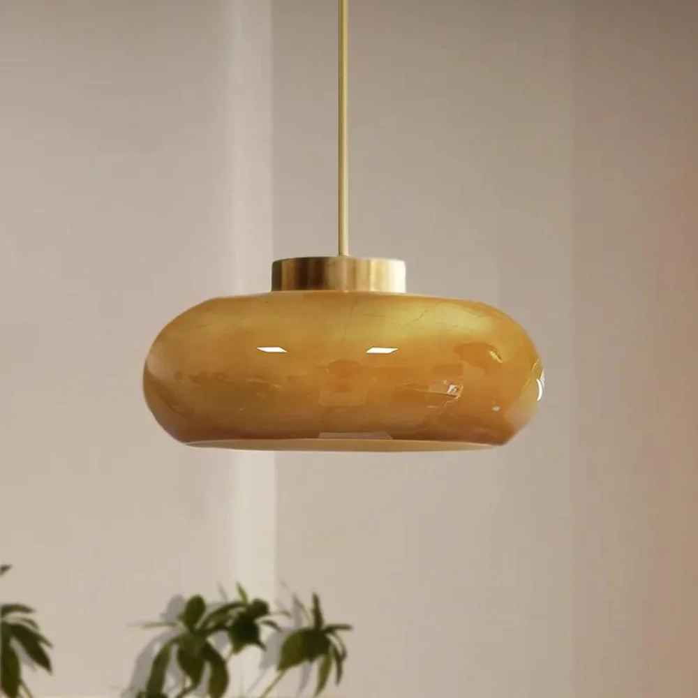 Modern Glass Ceiling Light | Amber Dome Brass Finish Diameter