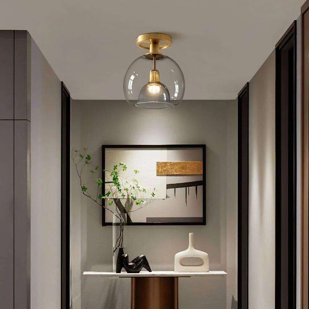 Modern Glass Ceiling Light | Clear Dome Brass Fixture