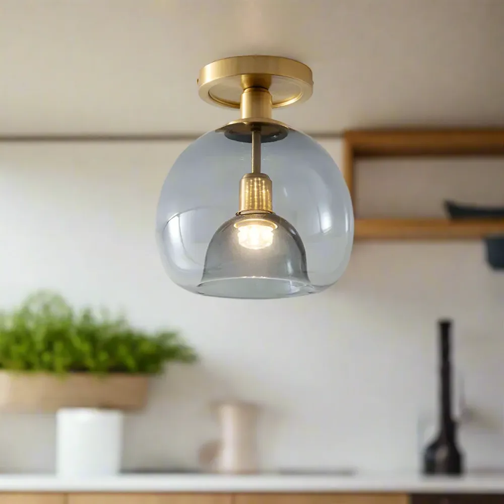Modern Glass Ceiling Light | Clear Dome Brass Fixture