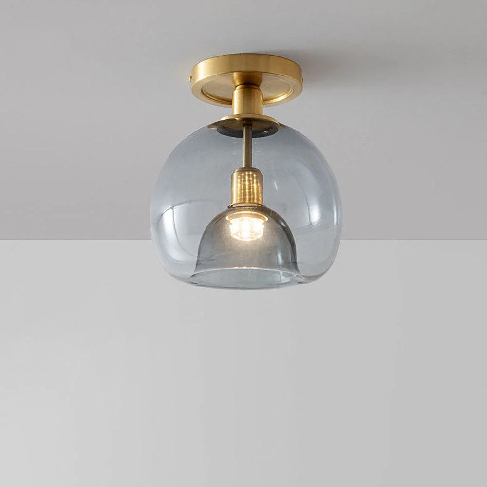 Modern Glass Ceiling Light | Clear Dome Brass Fixture