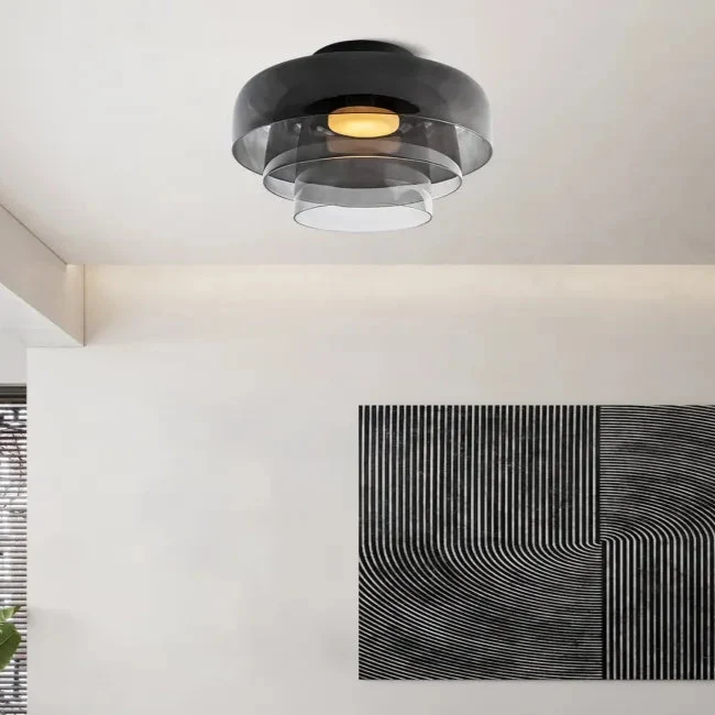 Modern Glass Ceiling Light | Layered Smoke Shade Design Orange