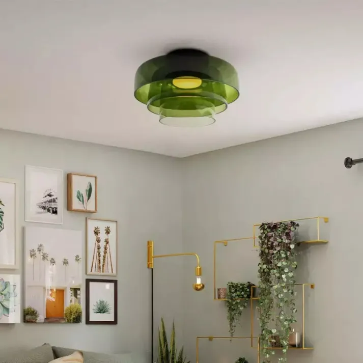 Modern Glass Ceiling Light | Layered Smoke Shade Design Orange