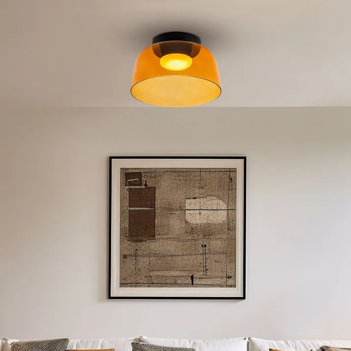 Modern Glass Ceiling Light | Layered Smoke Shade Design Orange