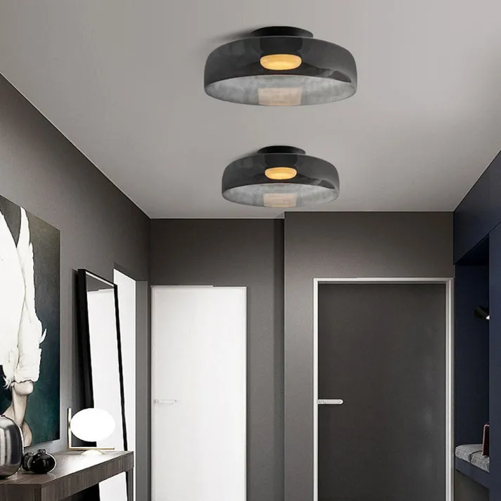 Modern Glass Ceiling Light | Layered Smoke Shade Design Orange