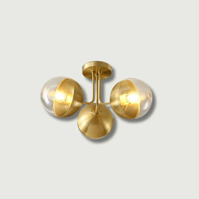 Modern Glass Globe Ceiling Light | Brass Triple Sphere Design 3