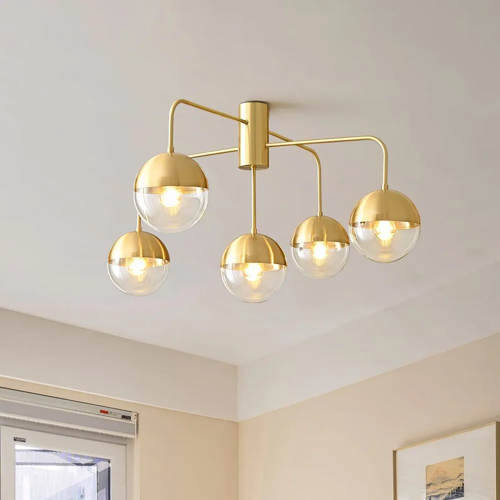 Modern Glass Globe Ceiling Light | Brass Triple Sphere Design 3