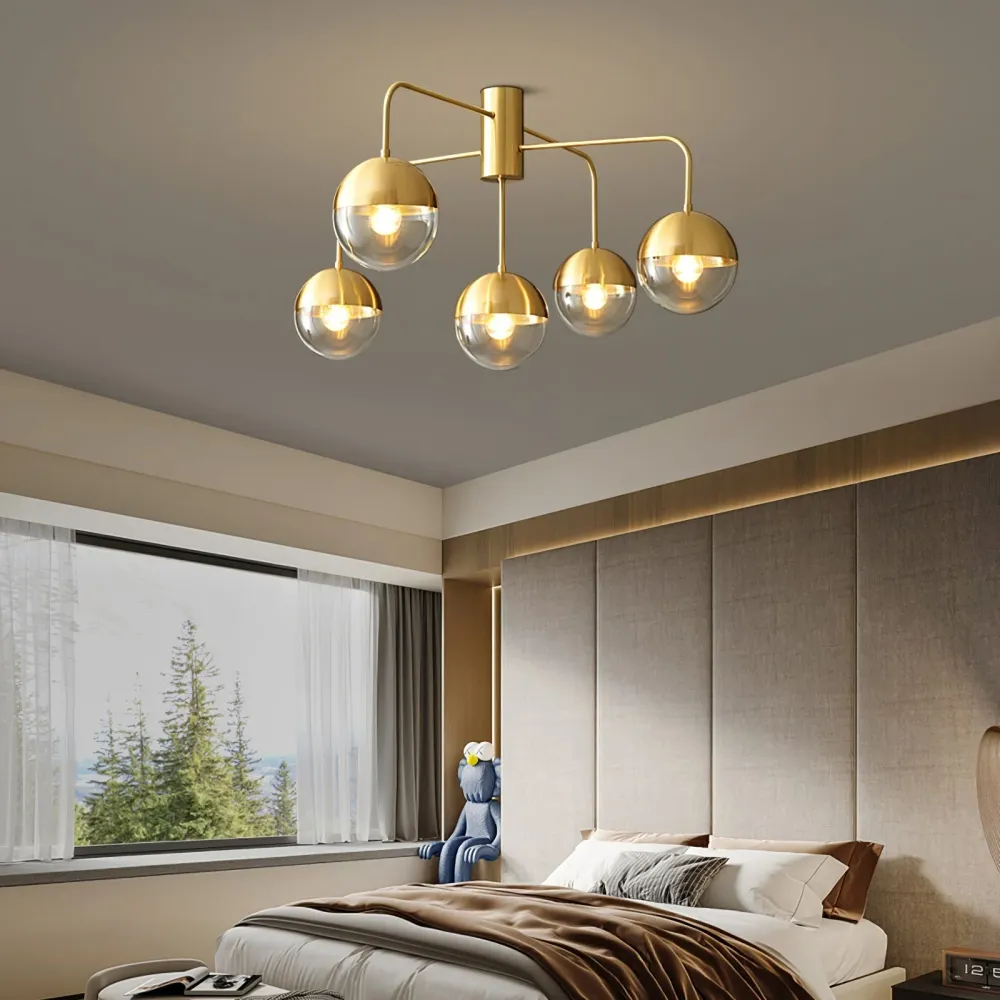 Modern Glass Globe Ceiling Light | Brass Triple Sphere Design 3