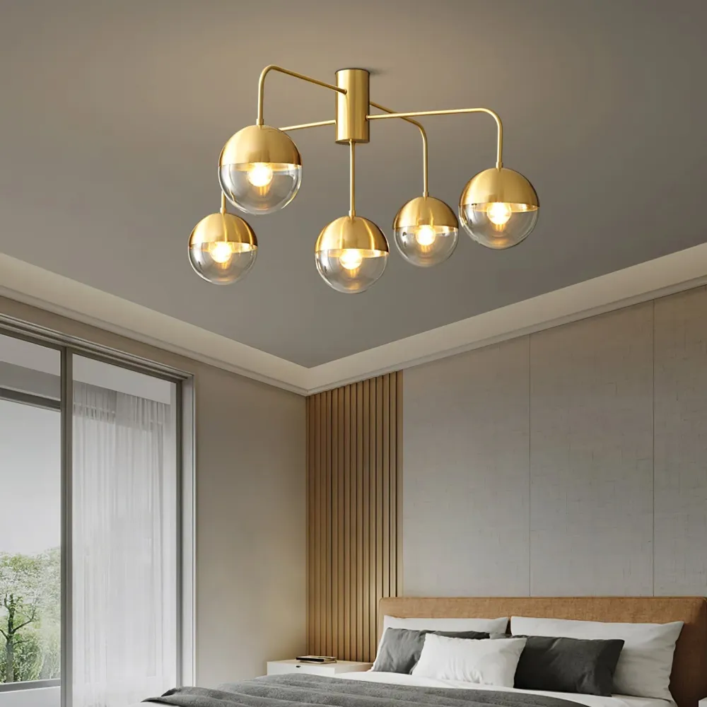 Modern Glass Globe Ceiling Light | Brass Triple Sphere Design 3