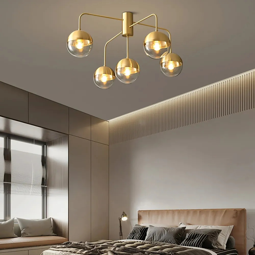 Modern Glass Globe Ceiling Light | Brass Triple Sphere Design 3