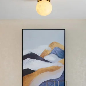 Modern Globe Ceiling Light | Alabaster Glass Brass Trim Square