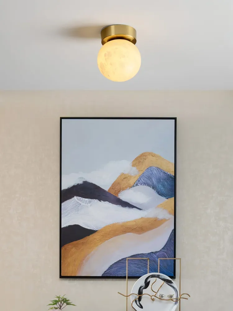 Modern Globe Ceiling Light | Alabaster Glass Brass Trim Square