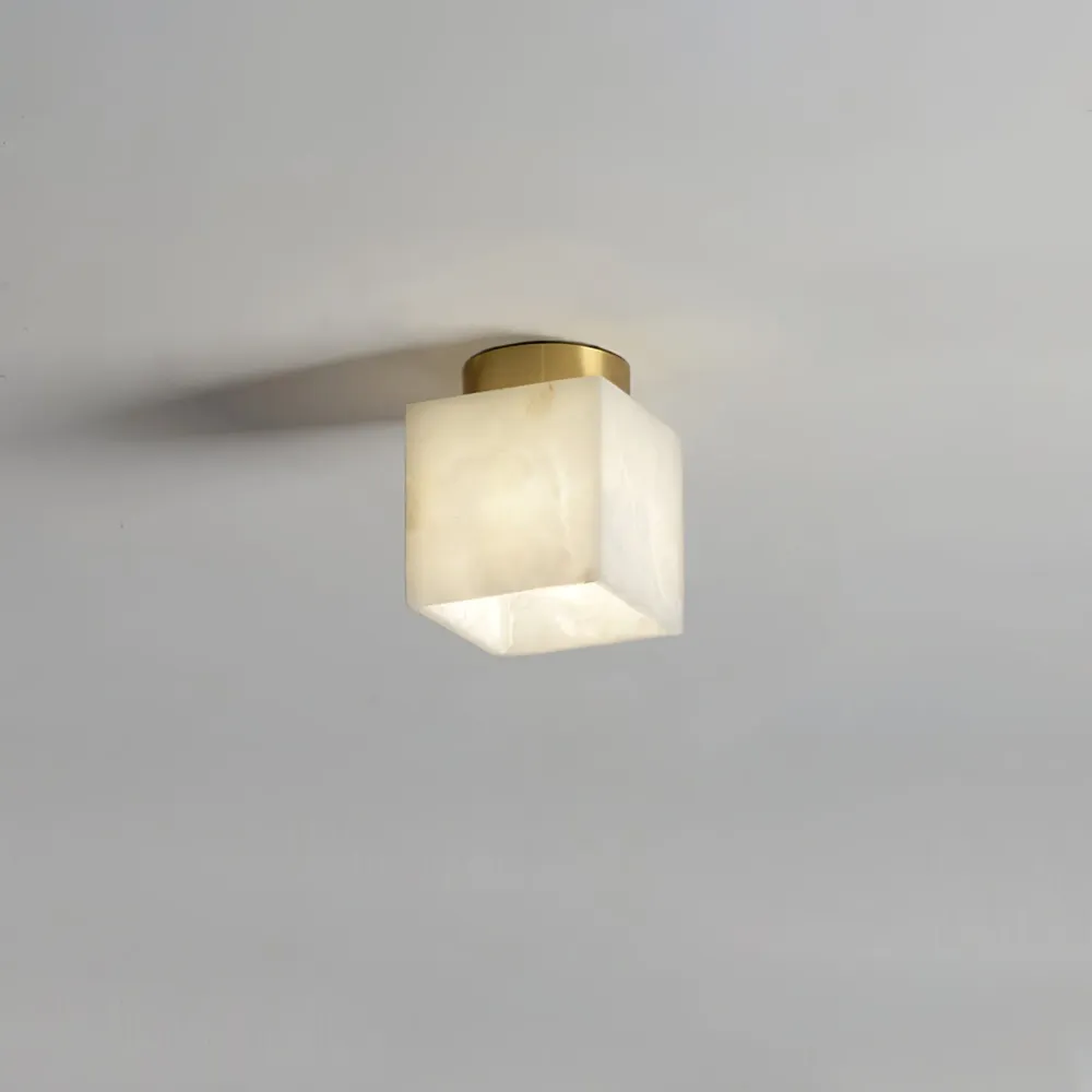 Modern Globe Ceiling Light | Alabaster Glass Brass Trim Square