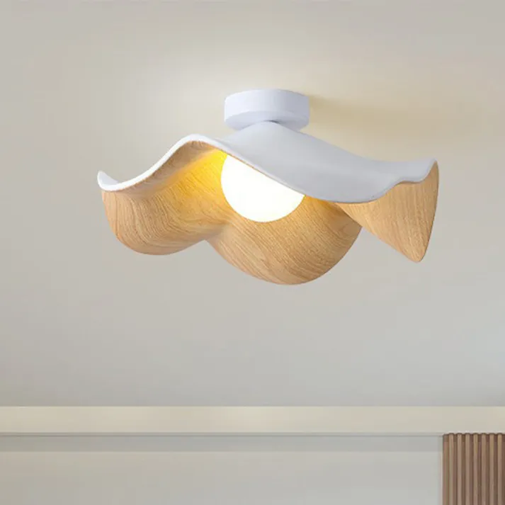 Modern Lotus Ceiling Light | Wooden Wave Design White