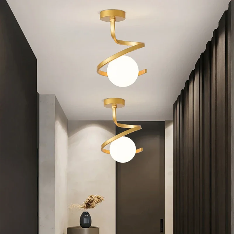 Modern Spiral Ceiling Light | Gold Metal Globe Design