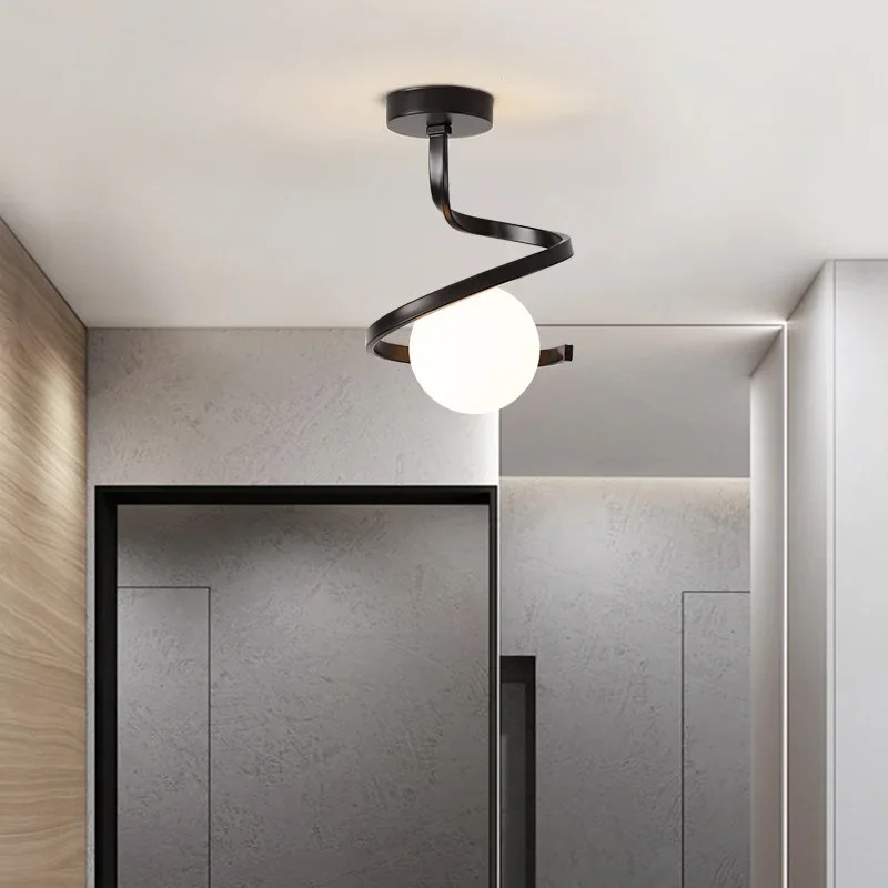 Modern Spiral Ceiling Light | Gold Metal Globe Design