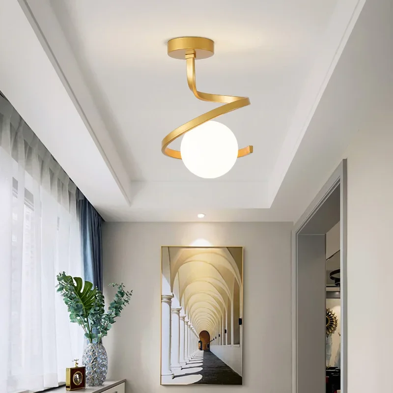 Modern Spiral Ceiling Light | Gold Metal Globe Design