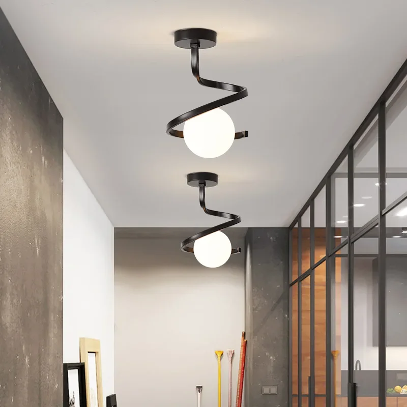 Modern Spiral Ceiling Light | Gold Metal Globe Design