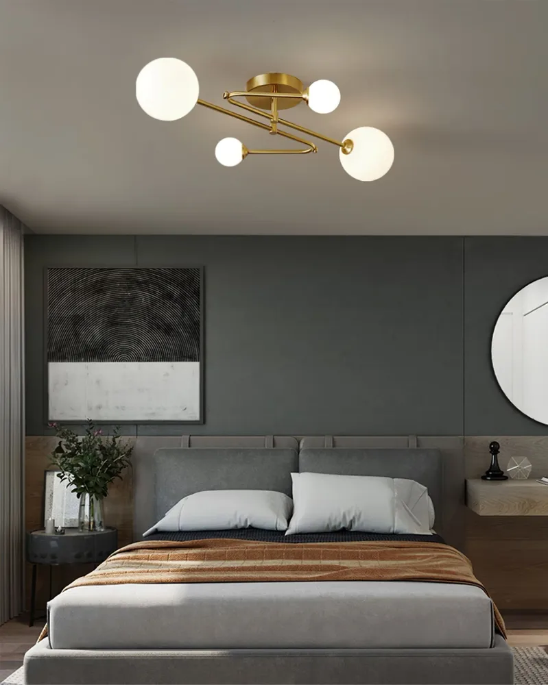Modern Sputnik Ceiling Light | Brass Arms Glass Globes 4
