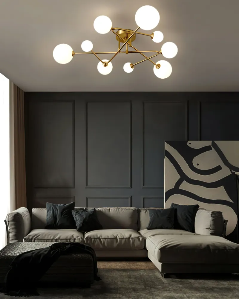 Modern Sputnik Ceiling Light | Brass Arms Glass Globes 4