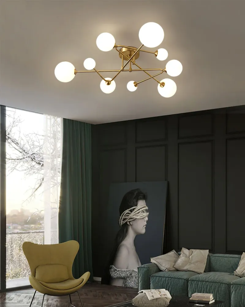 Modern Sputnik Ceiling Light | Brass Arms Glass Globes 4