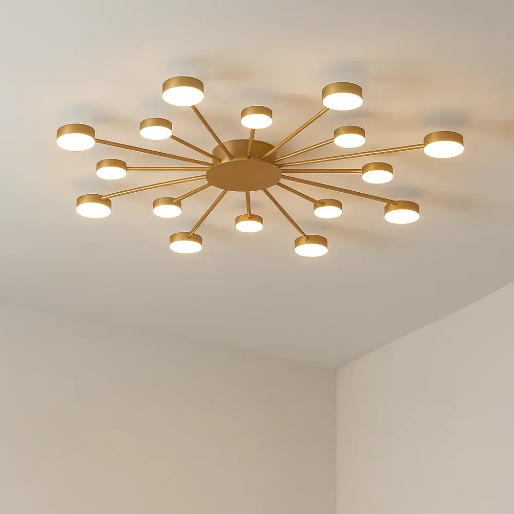 Modern Sunburst Ceiling Light | LED Brass Starburst Design Gold