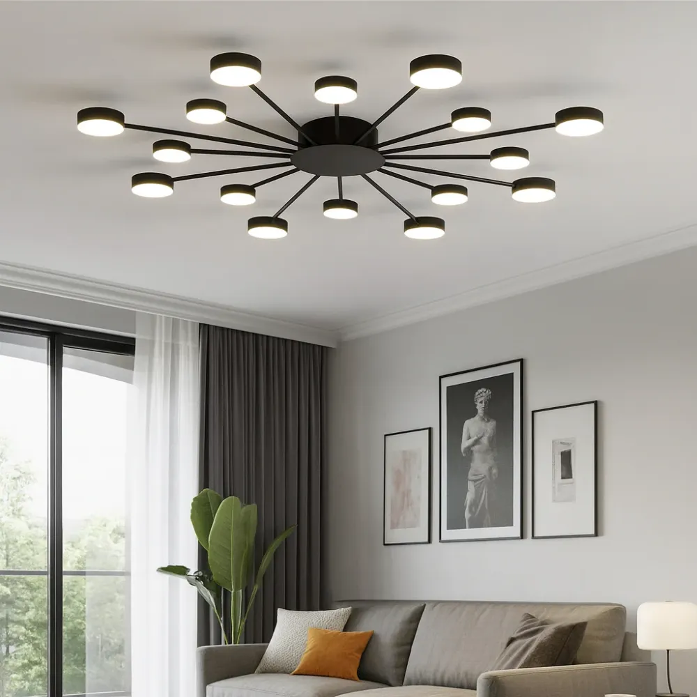Modern Sunburst Ceiling Light | LED Brass Starburst Design Gold