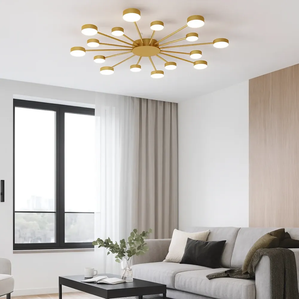Modern Sunburst Ceiling Light | LED Brass Starburst Design Gold