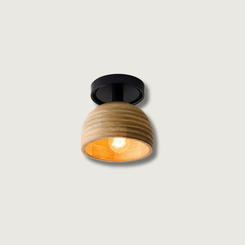 Modern Wood Ceiling Light | Ribbed Dome Design