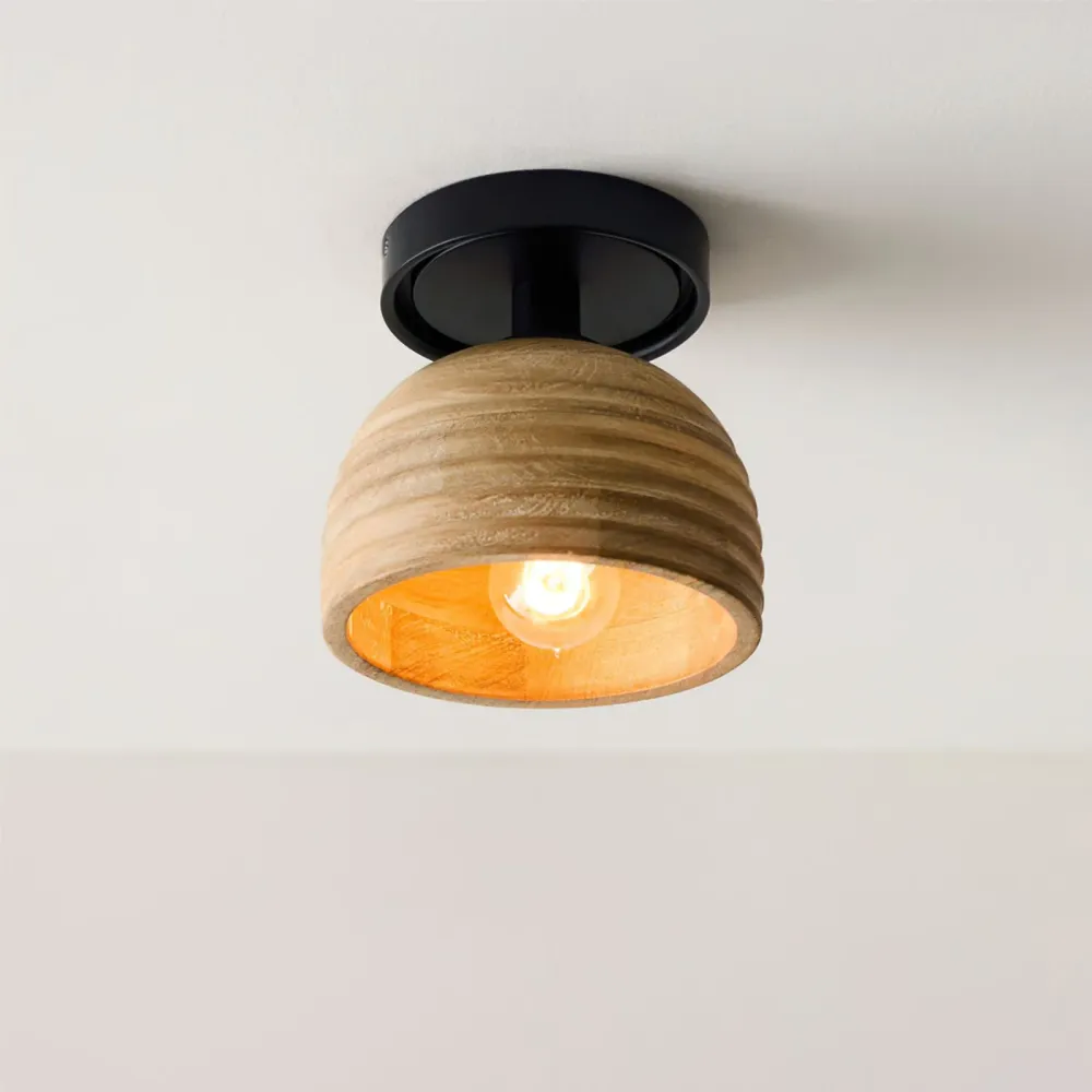 Modern Wood Ceiling Light | Ribbed Dome Design