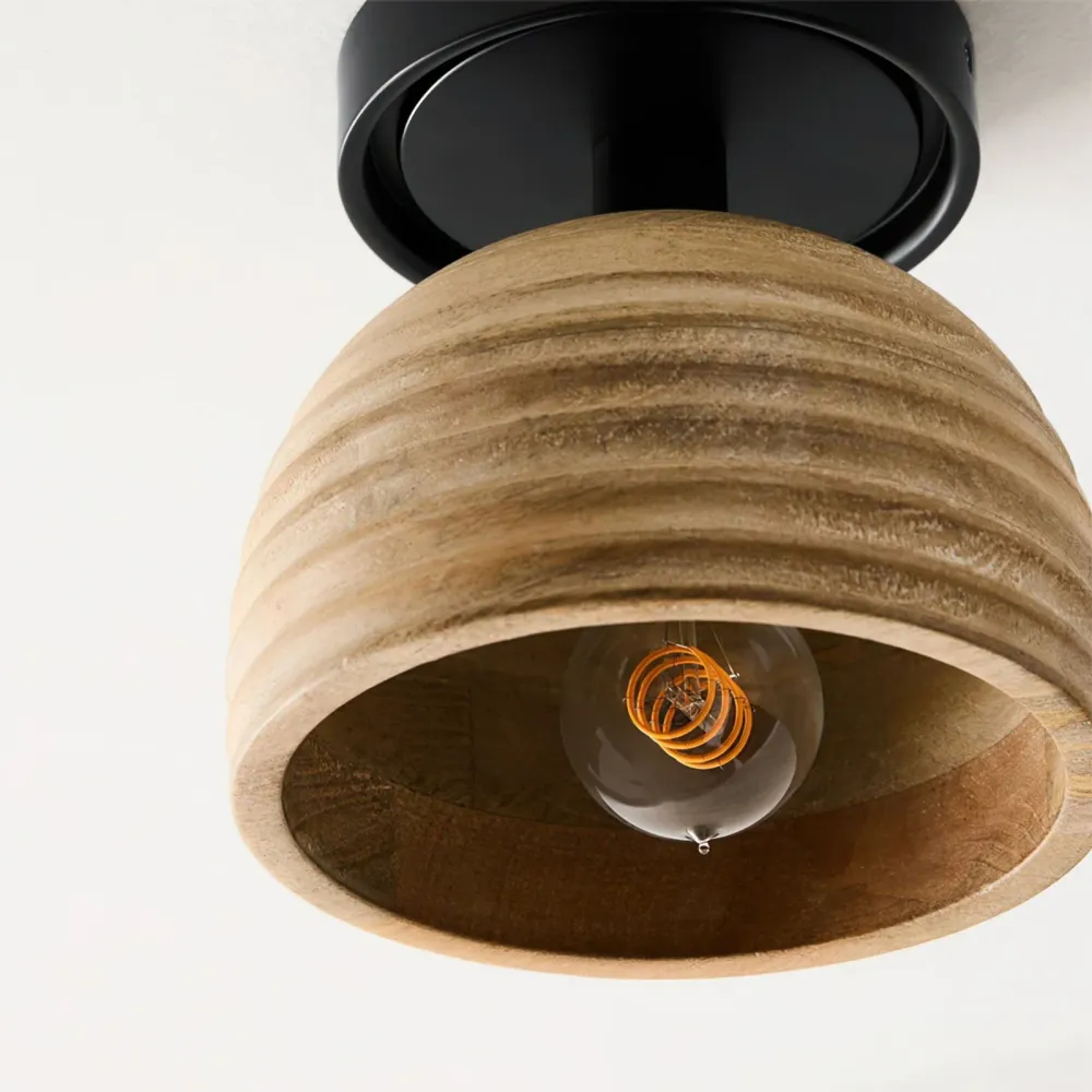 Modern Wood Ceiling Light | Ribbed Dome Design