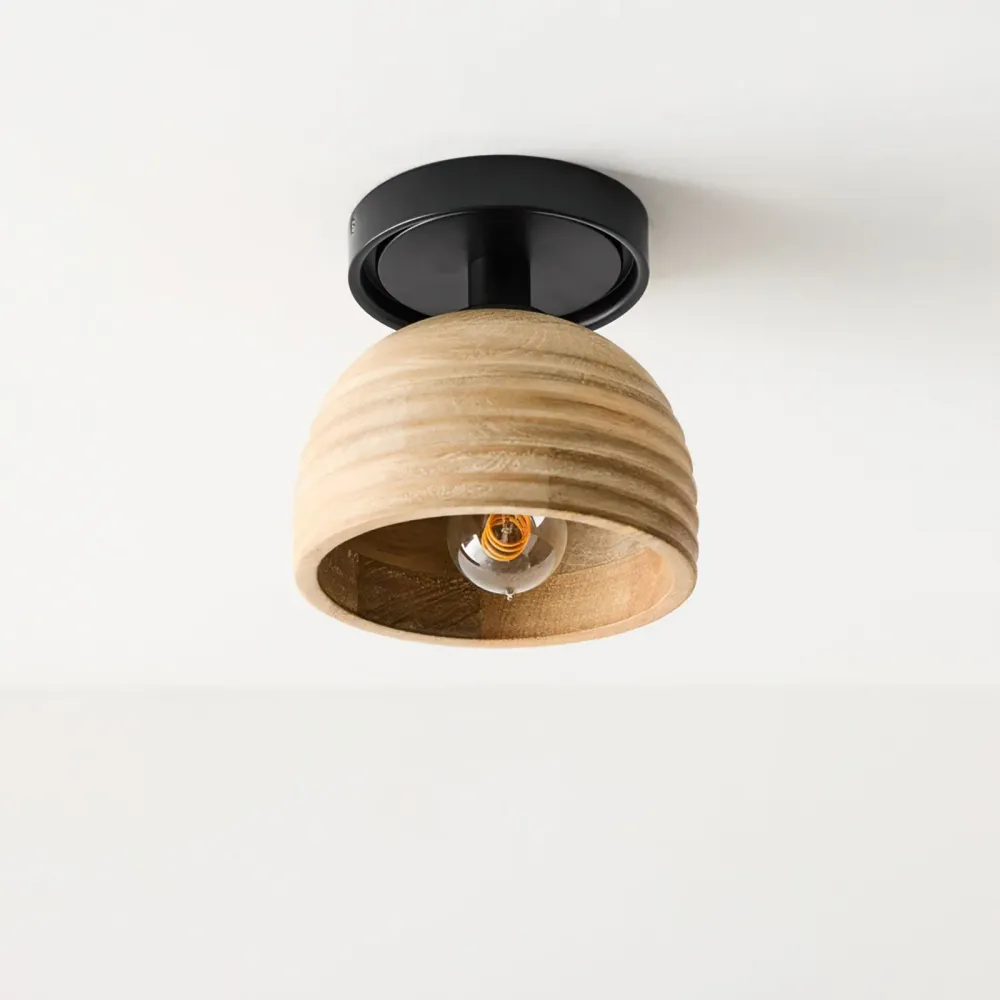 Modern Wood Ceiling Light | Ribbed Dome Design