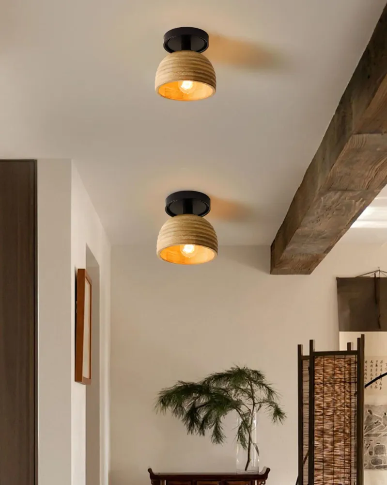 Modern Wood Ceiling Light | Ribbed Dome Design