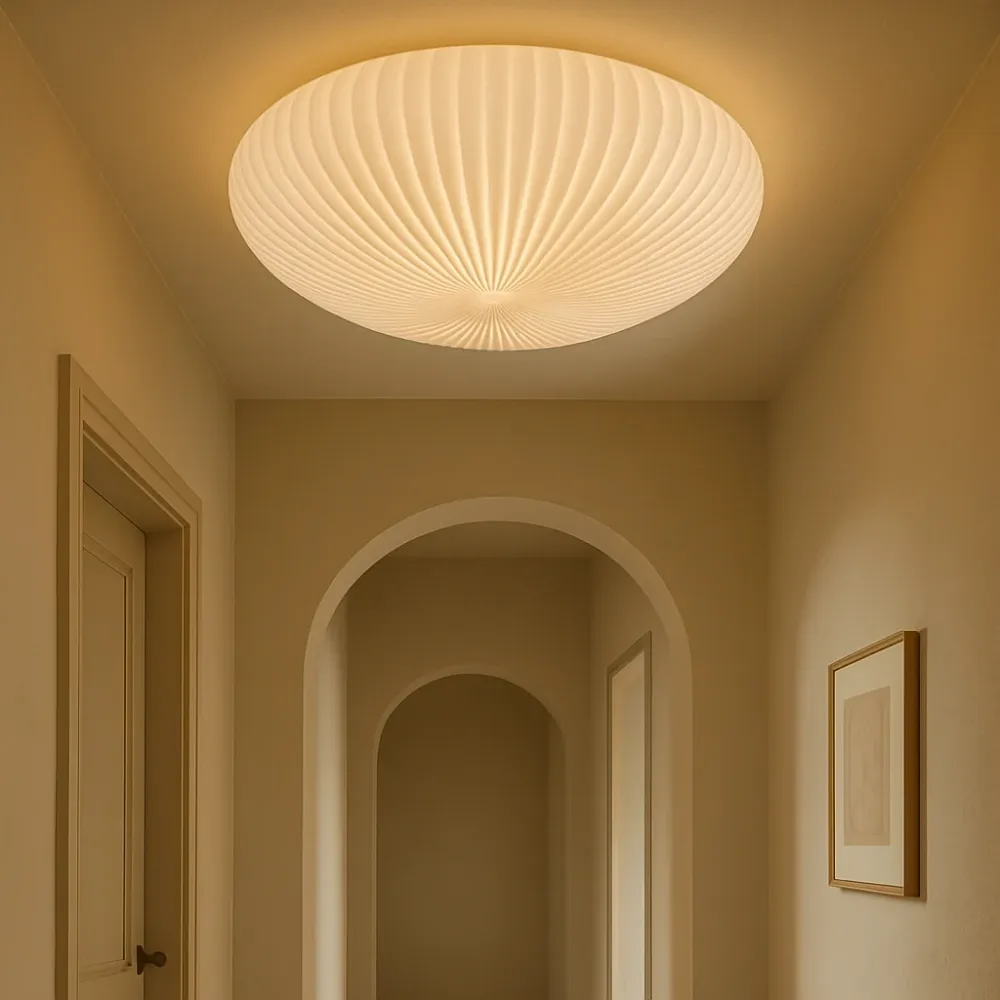 Pleated Ceiling Light | Modern Ribbed Design Warm LED 45